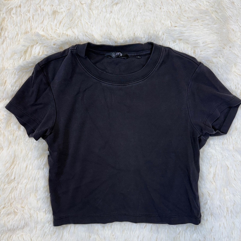 Cuts Clothing Crop Top Women XS Black Short Sleeve Crew Neck Cotton Blend